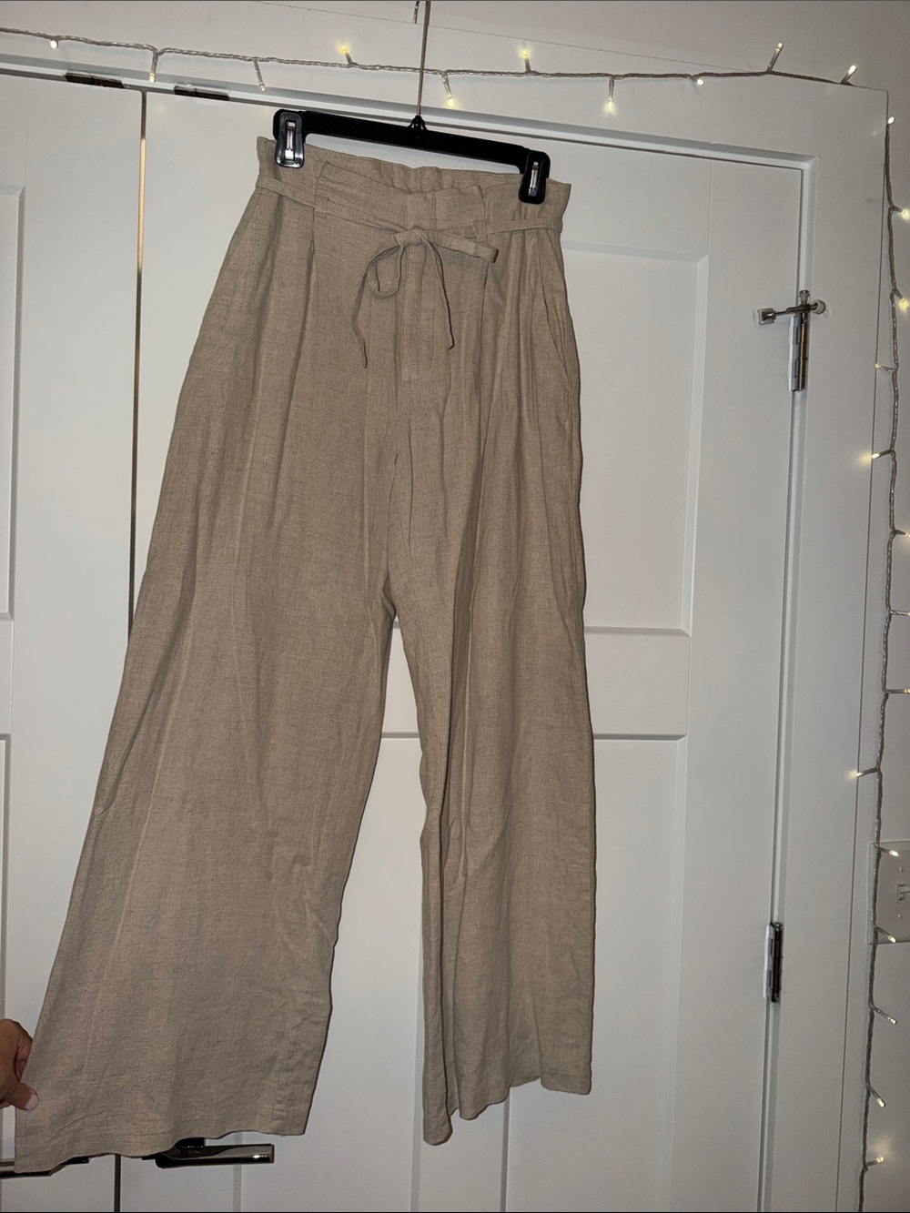 Abercrombie Hi-Rise Wide-Leg Linen Pants - Taupe